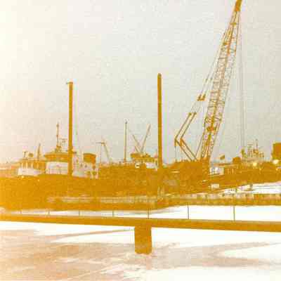 Selvick Marine Towing Co. tugs and dredge in Sturgeon Bay 1989