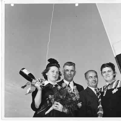 Lady christening boat at PBI October 17, 1942