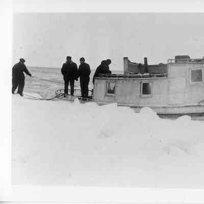 Plum Island Coast Guard Boat docked at winter