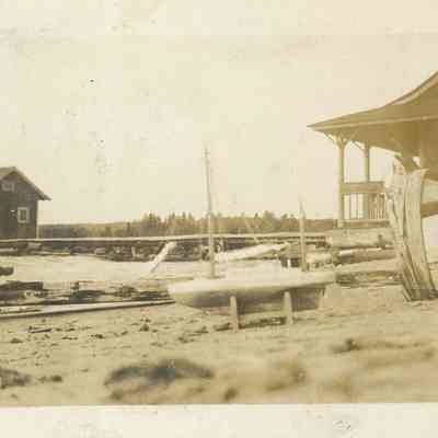 Model sailboat in a stand