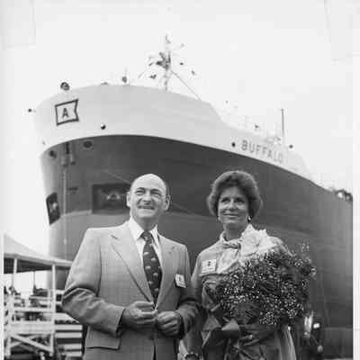 Ship sponsor and man at M/V Buffalo christening