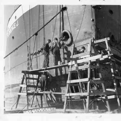 Scaffolding set up around the Florence J