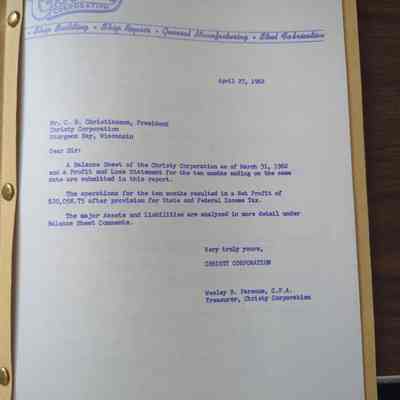 Christy Corp Ten Month Profit Ledger 1961-1962