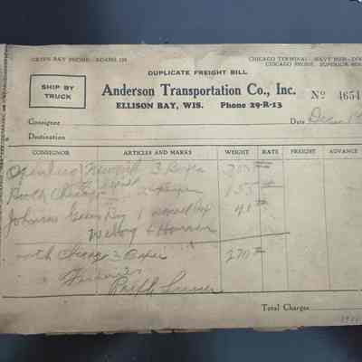 Freight bills 4654-4700 from Anderson Transportation Co. inc. 1936