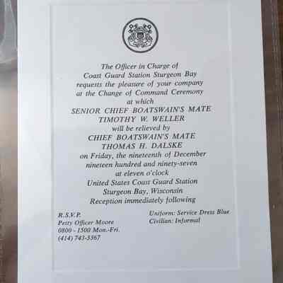 USCG Sturgeon Bay Station change of command invitation