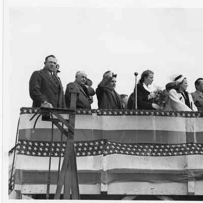 C. Ray Christianson and Leathem D. Smith in sponsor box at launching of PC-588