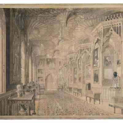The Gallery at Strawberry Hill, 1781: https://collections.vam.ac.uk/item/O205340/the-gallery-at-strawberry-hill-watercolour-sandby-thomas-ra/
