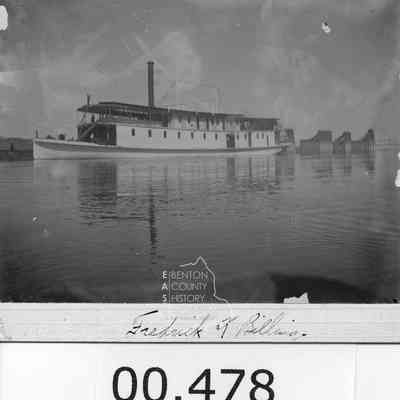 Frederick K. Billings (NPRR Ferry used to Transport rail cars with rail cars at the Kennewick Incline. Photographer P Hadley of Tacoma. phot once glue to pack of paper listing 50 phots of Washington Terriotry sites available by order from photographer.