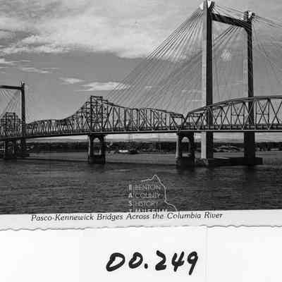 Cable Bridge as viewed from Pasco side of the Columbia River. Bridge dedicated in 1978.
