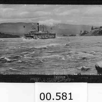 Bailey Gatzert at Cascades of Columbia River at full steam. , The Supreme Lodge A.O.U.W. & D.O.N on board on excursion. Photo by Benj. A. Gifford., the Dalles, OR #243