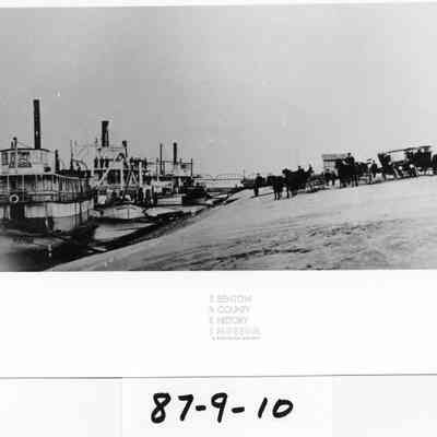 W.R. Todd, Umatilla, Mountain Gem, and one other Steamboat on Kenewick Waterfront.