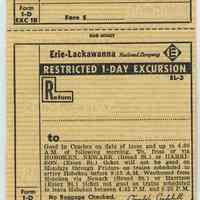 Ticket, transportation: Erie-Lackawanna Railroad Co. Restricted 1-day Exc. N.d., ca. 1961-1965. Unissued & unused.