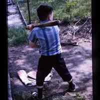 Color slide of a boy with a baseball bat.