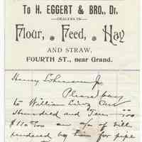 Digital image: billhead of H. Eggert & Brother, Dealers in Flour, Feed, Hay and Straw, Fourth St., near Grand, [Hoboken], Nov. 29, 1897.