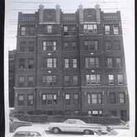 B&W photo of apartment building at 277 Harrison Avenue, Jersey City.