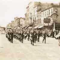 Digital image of photo of the Hoboken Playgrounds Field Band marching on Washington St., Hoboken, no date, circa 1940.