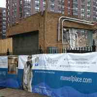 Digital color image of the Maxwell House Coffee plant site with printed vinyl fence sign banners, Hoboken, October 2004.