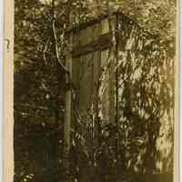 Postcard: sepia tone photo of Kamp Komfort outhouse, Woodbourne, N.Y., Aug.30, 1913.