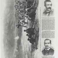 Photographic b+w reproduction: The Great Pigeon Shooting Match. Published wood-engraving & article in Frank Leslie