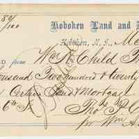 Receipt from Hoboken Land and Improvement Co., Hoboken, March 30, 1868, for fire house mortgage.
