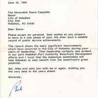 Digital image of letter to Steve Cappiello from Phil La Rocco, Director, Economic Development, The Port Authority of N.Y. & N.J., June 28, 1985.