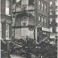 B+W photo of the remains of a residential building after a fire, Hoboken, no date, [circa September, 1974.]