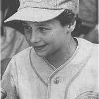 Photocopy of black-and-white photo of Maria Pepe in Hoboken Young Dems Little League team uniform, Hoboken, 1972.