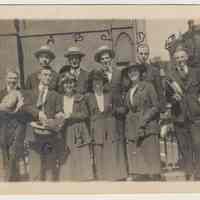 Sepia-tone group photo of people in front of St. Matthew Church, Eighth & Hudson Sts., Hoboken, June 29, 1919.