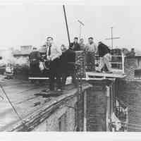 B+W copy photo with view of a Hoboken rooftop with Marlon Brando during the filming of "On the Waterfront," Hoboken, no date, ca.