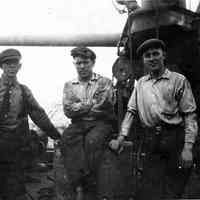 B+W photo of 3 workers at Tietjen & Lang Dry Dock Co., Hoboken, ca. 1916-1918.