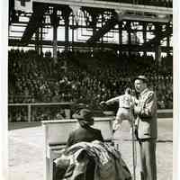 Sinatra photo: Frank Sinatra performing at Ebbets Field, Brooklyn, for war benefit event, n.d., ca. April 14, 1944.