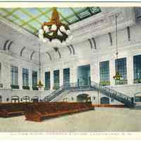 Digital image of postcard of the Waiting Room, Hoboken Station, Lackawanna Rail Road, 1917.