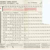 Official Voting Machine Sample Ballot; General Election, Nov. 4, 1958; City of Hoboken.