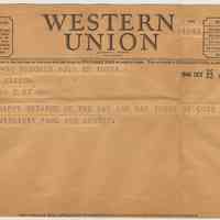Telegram with birthday wishes to George [A.] Maier, 108 7th St., Hoboken, Oct. 22, 1946.