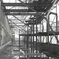 Digital image of B+W photo of former Maxwell House Coffee plant exterior, east roof with sign framework of Manufacturing Building, Hoboken, 2003.