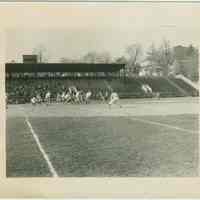 B+W photo of a football game at the athletic field of Stevens Institute of Technology, Hoboken, no date, ca. 1950.