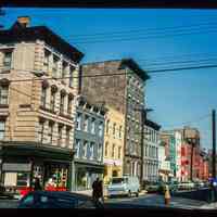 Color slide of eye-level view of row houses on Garden between 3rd & 4th looking N from the SE corner