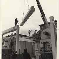 B+W photo of framework being installed around power plant of Saint Mary Hospital, Hoboken, no date, ca. 1974-1975.