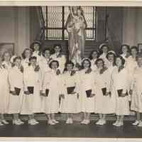 B+W photo of St. Mary Hospital School of Nursing graduates, Hoboken, July 10, 1949.