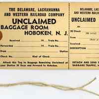 Tag: New York Terminal. Delaware, Lackawanna & Western R.R. Co. Unclaimed Baggage Room, Hoboken, N.J. 1952. Unused.