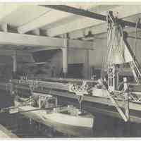 B+W photos, 9, of wave tank hull or propulsion tests, Experimental Towing Tank, Stevens Institute, Hoboken, n.d., ca. 1950-1953.