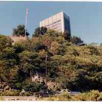 Color photo of Castle Point, taken from below on River St.(Sinatra Drive) near the Hudson River, Hoboken, September 24, 1989.