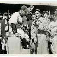 Sinatra photo: Frank Sinatra performing at Ebbets Field, Brooklyn, for war benefit event, n.d., ca. April 14, 1944.
