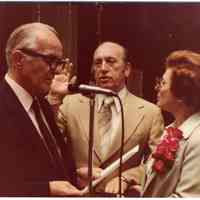 Digital image of color photo of Mayor Steve Cappiello taking oath of officer for his second term as Mayor, City Hall, Hoboken, 1981.