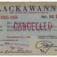 Pass / ticket: D.L.& W. R.R. Employee Pass issued to Walter Jenkins, Baggage Porter, Operating Dept., M&E Div., 1954-1956.