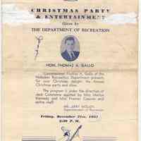 Program: Christmas Party & Entertainment. Given by Dept. of Recreation, (Hoboken). Dec. 21, 1951.