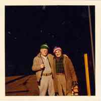 Image: color photo of Donald "Red" Barrett (left) with fellow longshoreman on the Hoboken piers, Hoboken, no date, ca. 1970.
