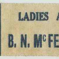 Printed ribbon badge: Outing; Ladies Auxiliary, B.N. McFeely Ass