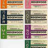 Tickets, transportation, 7: Erie Lackawanna Railway Co., Monthly Commutation Ticket, between Hoboken & Ridgewood, Jan. to June; Sept. to Dec. 1975.