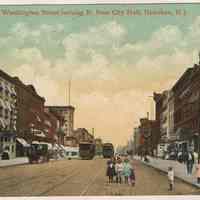 Postcard: Washington St. looking N. from City Hall, Hoboken, N.J. N.d., ca. 1907-1914.